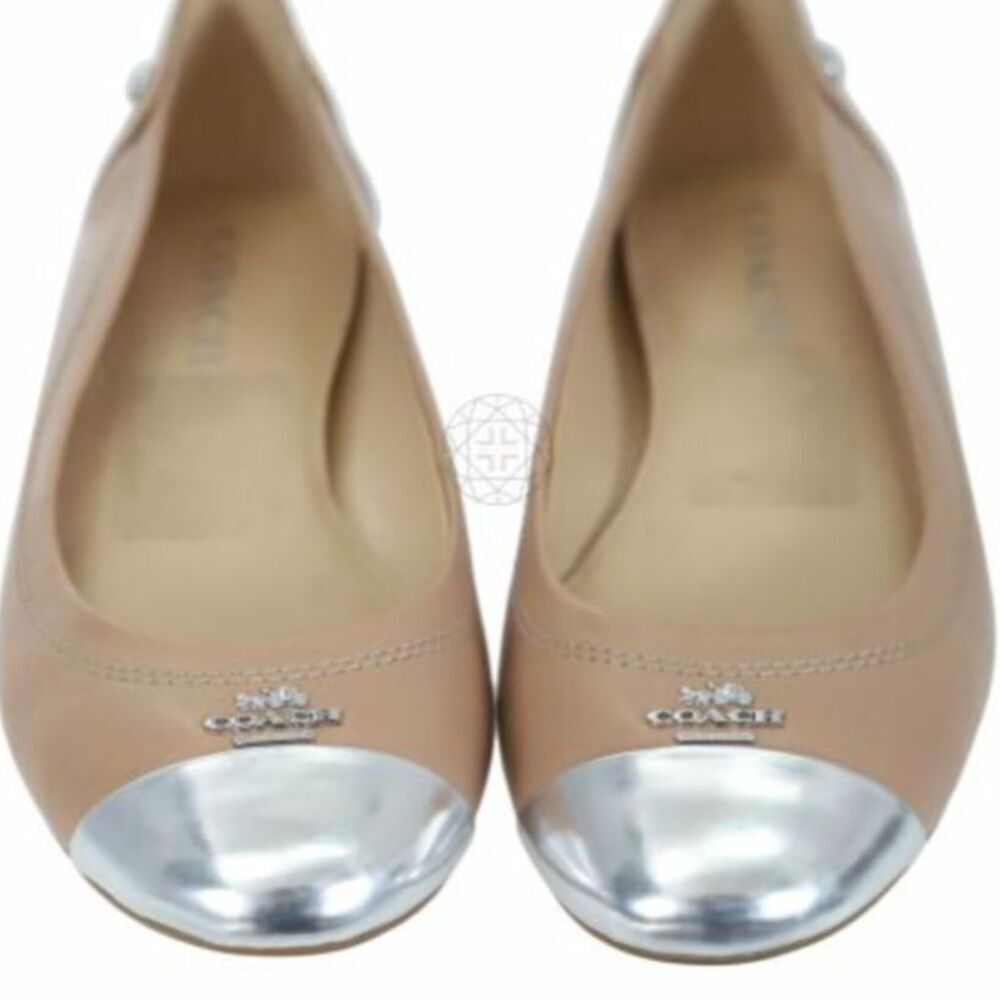 2/$100 Coach New York Chelsea Tan Leather Silver Metallic Cap Toe Flats - Picture 2 of 14